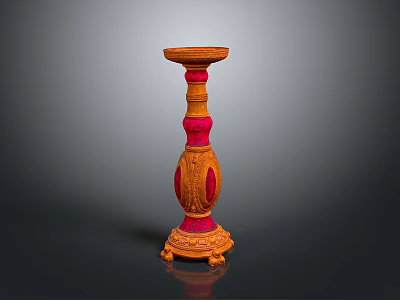 Decorative Orange And Pink Candle Holder With Carved Details And Ornate Base 3d model