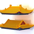 Ancient Building Roof Structure With Yellow Glazed Tiles And Decorative Brackets