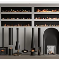 Various Modern Fireplace Designs With Black Cylindrical Arched Styles Wood Logs And Burning Flames