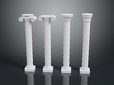 Scenic Architectural Landscape With Four White Spiral Columns And Gray Backdrop Design 3d model
