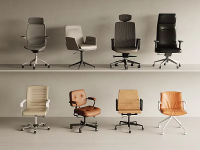 Modern Office Chairs Collection With High Back Design Various Colors And Swivel Bases 3d model