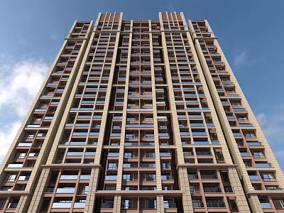 Modern High-rise Residential Building Exterior With Uniform Windows And Multiple Floors 3d model