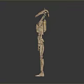 Detailed Wooden Humanoid Robot With Mechanical Structure Standing Next To Gun