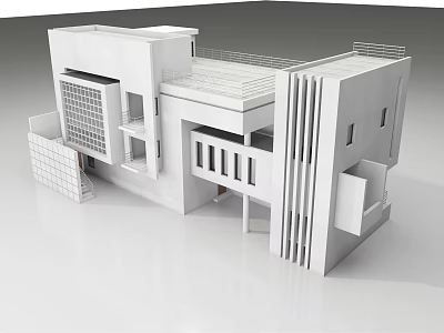 Modern White Architectural Model With Geometric Structure And Balcony Railing 3d model