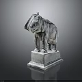 Ancient Style Stone Elephant Statue Standing On Square Pedestal With Carved Details
