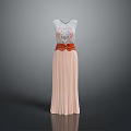 Sleeveless Long Dress With Colorful Pattern Orange Belt And Pleated Skirt