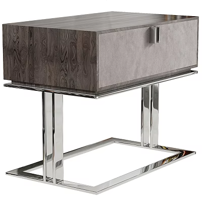 Modern Nightstand With Wood Grain Panel And Chrome Metal Legs Design Detail 3d model