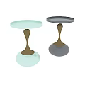 Light Green and Dark Gray Side Tables with Gold Base and Round Top Modern Design