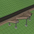 Wooden Pedestrian Bridge Over Road With Vehicles Pedestrians And Green Surroundings