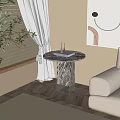 Round Marble Top Side Table With Metal Frame In Living Room Near Sofa And Plant