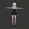 3D Anime Character With White Hair Black Dress Arms Outstretched And Gray Background