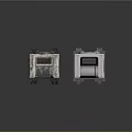 Two Industrial Metallic Machinery Units With Mechanical Components On Reflective Base