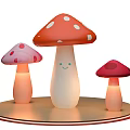 Cute Mushroom Lamps With Red Pink Polka Dots Smiley Face Glowing On Round Base