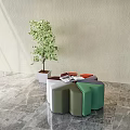 Modern Multicolored Modular Stool With Green Potted Plant And Light Wall