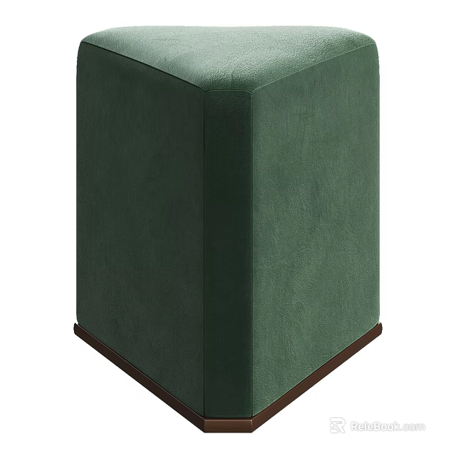 Elegant Green Square Velvet Stool With Modern Wooden Base Design 3d model 