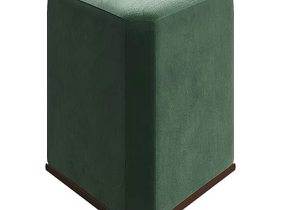 Elegant Green Square Velvet Stool With Modern Wooden Base Design 3d model