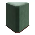Elegant Green Square Velvet Stool With Modern Wooden Base Design