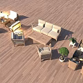 Outdoor Chairs With Sofa Coffee Table And Green Plants On Wooden Deck