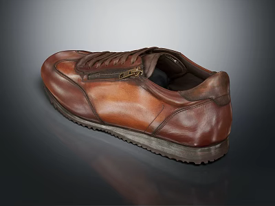 Classic Brown Leather Lace Up Shoes With Durable Sole And Retro Design 3d model