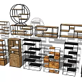 Varied Design Display Shelves With Wooden And Metal Frame For Retail Stores