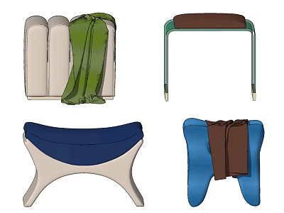 Stylish Colorful Upholstered Sofa Stools With Various Designs And Fabric Details 3d model