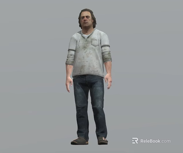 Male Game Movie Character Wearing Stained White Hoodie And Dark Jeans 3d model 