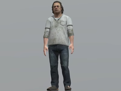 Male Game Movie Character Wearing Stained White Hoodie And Dark Jeans 3d model