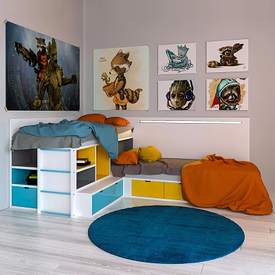 Modern Children's Bed Storage Rack Carpet Bedding Poster 3d model