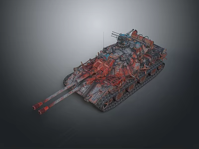 Weathered Military Tank With Detailed Armored Structure Long Cannon Barrel And Heavy Tracks 3d model