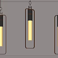 Modern Three Pendant Lights With Rectangular Metal Frames And Illuminated Bulbs 3d model