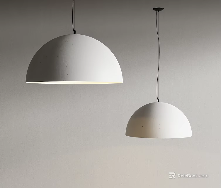 White Dome Shaped Modern Pendant Lights Hanging In Minimalist Interior Design 3d model 