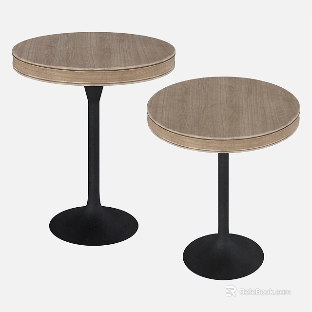 Stylish Round Wooden Side Tables With Black Sturdy Base For Living Room Decor 3d model 