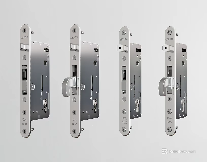 Four Metal Door Handles Featuring Mechanical Structures And Detailed Designs 3d model 