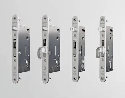 Four Metal Door Handles Featuring Mechanical Structures And Detailed Designs 3d model