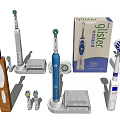 Various Bathroom Accessories With Electric Toothbrushes Replacement Brush Heads And Charging Bases