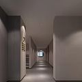 Modern Elevator Hallway Interior With Dark Walls Recessed Lighting Gray Floor And Plants