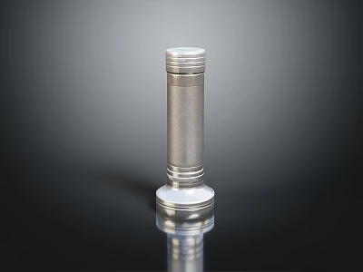 Silver Metal Cylindrical Equipment With Textured Surface Reflective Base And Dark Background 3d model