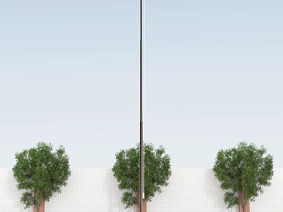 National Flag Flying On Flagpole With Green Trees White Wall And Blue Sky 3d model