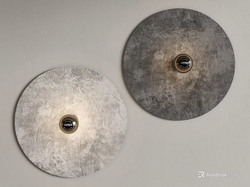 Round Wall Lamps with Textured Light and Dark Gray Finish and Metallic Center Accent 3d model 