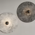 Round Wall Lamps with Textured Light and Dark Gray Finish and Metallic Center Accent