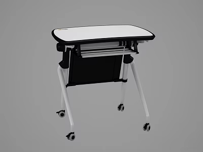 Practical Portable Children's Table With White Tabletop Black Frame And Wheels 3d model