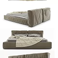 Elegant Modern Bonaldo Single Bed With Gray Upholstered Headboard And Beige Blanket