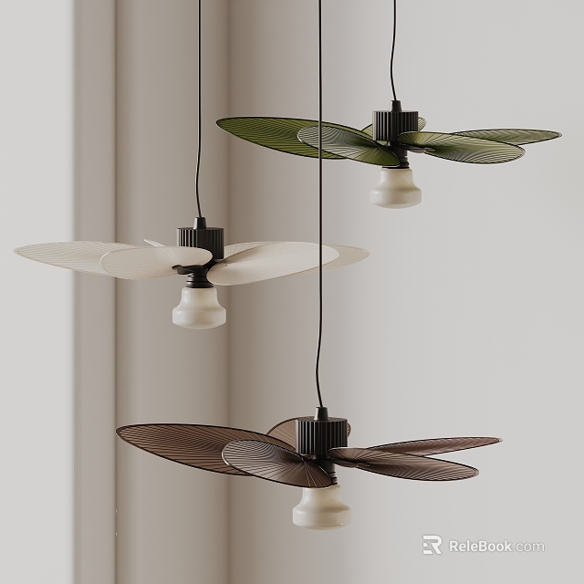 Modern Leaf Shaped Pendant Lights in Green White Brown Tones for Interior Decor 3d model 