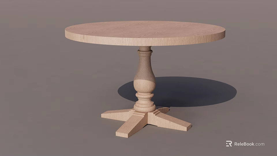 Wooden Round Side Table With Classic Pedestal Base And Petal Shaped Legs 3d model 