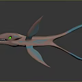 Fantasy Aquatic Creature With Pink Blue Fins Green Eyes And Sharp Teeth