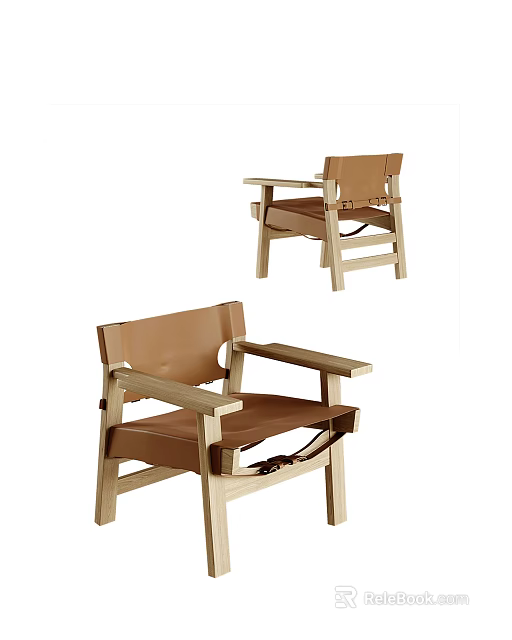 Wooden Frame Leisure Chair With Brown Seat And Armrests Design 3d model 