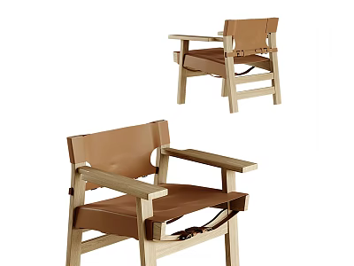 Wooden Frame Leisure Chair With Brown Seat And Armrests Design 3d model