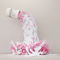 Elegant Floral Display Spilling from White Can with Pink Flowers and White Petals