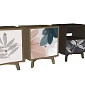 Modern Bedside Tables With Wooden Frame Drawer And Leaf Geometric Patterns 3d model