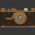 Vintage Classic Camera With Gold Metal Knobs Leather Body And Round Lens